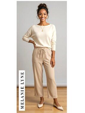 MELANIE LYNE - Beige drawstring waist wide leg joggers